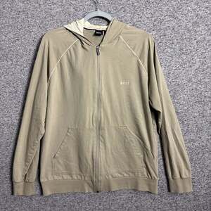 Boss Hugo Boss Men's Large Beige Cotton Full Zip Hooded Homewear Jacket